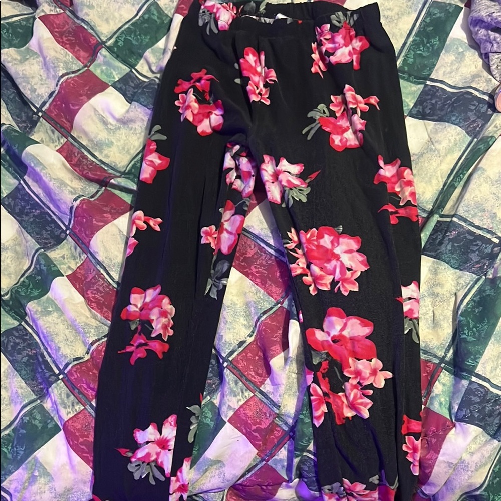 Floral Black Pants